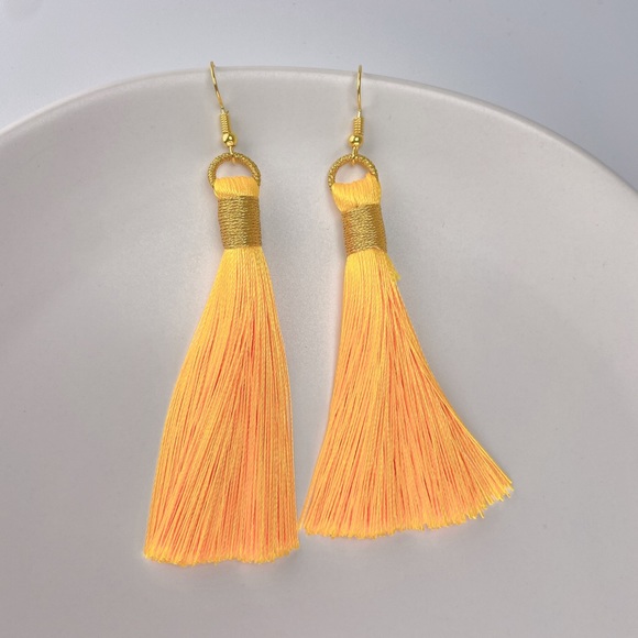 Golden Yellow Gold Silk Tassel Earrings - Picture 7 of 8